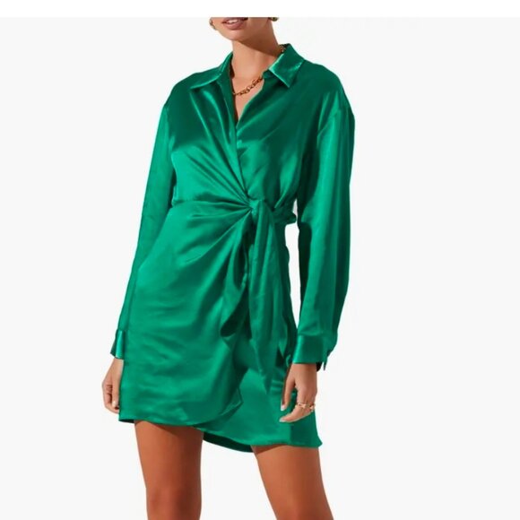 Astra Dresses & Skirts - ASTR the Label Long Sleeve Satin Wrap Shirtdress – Size XL